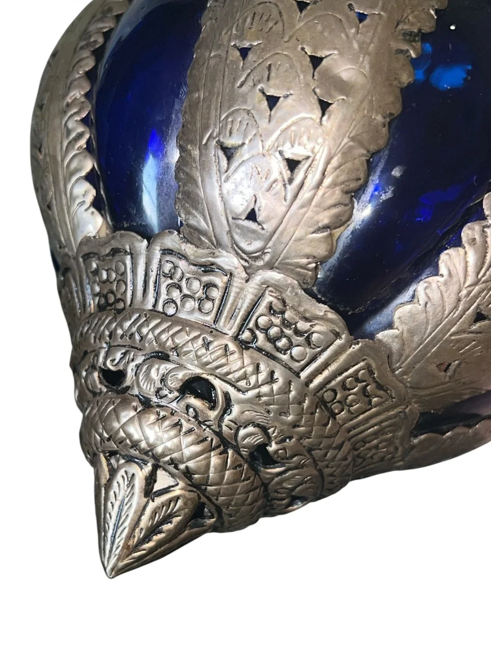 Moroccan-Style Hanging Lantern - Cobalt Blue and Brass